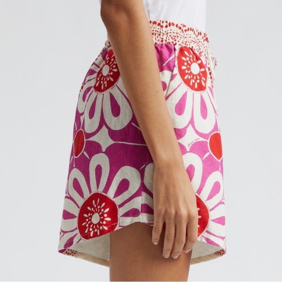NEW Farm Rio Maia Floral Linen Blend Drawstring Shorts - Picture 3 of 6